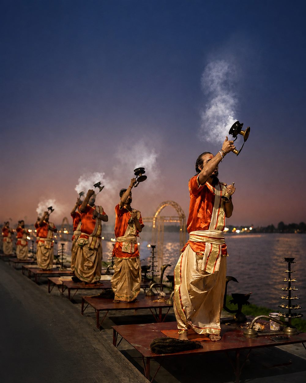 Daily Ganga Aarti at the private ghat, New Kolkata Sangam, Serampore